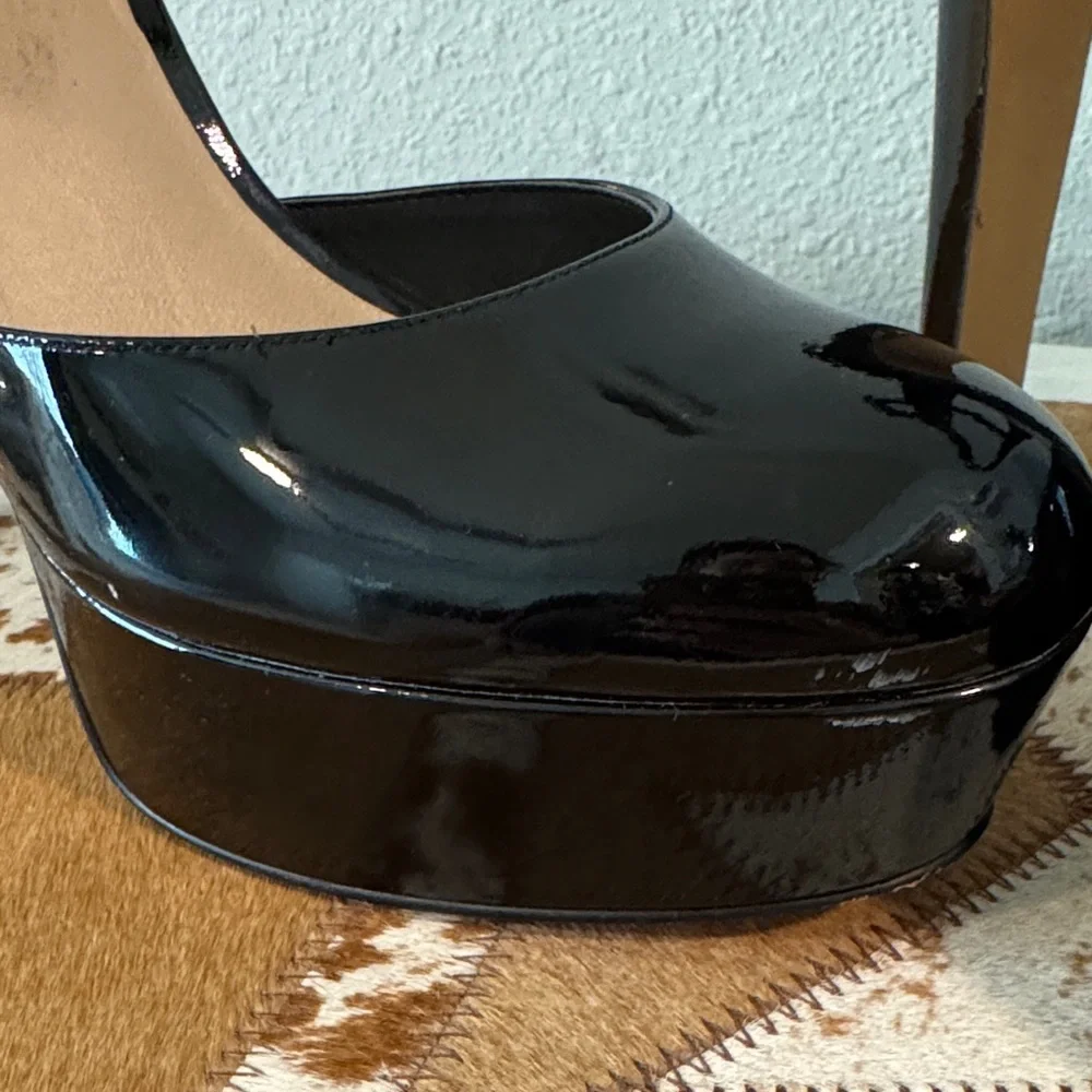 Stuart Weitzman Patent Black Platform Slingback Heels - Picture 10 of 13